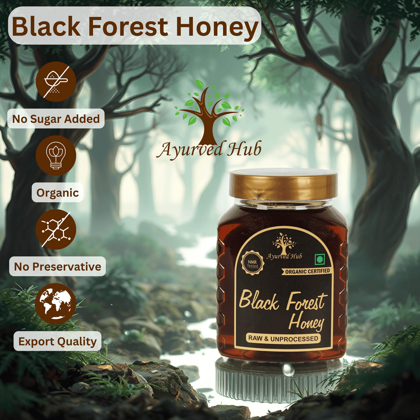 Raw Organic Black Forest Honey 500g | NMR Tested, ISO Certified, Unprocessed, Unpasteurized, Pure & Natural