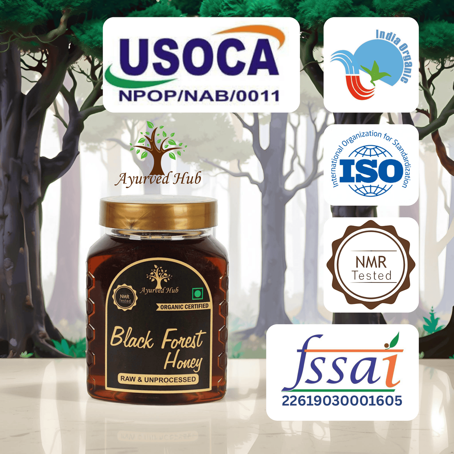 Raw Organic Black Forest Honey 500g | NMR Tested, ISO Certified, Unprocessed, Unpasteurized, Pure & Natural