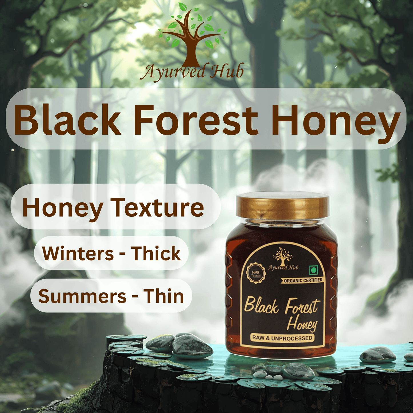 Raw Organic Black Forest Honey 500g | NMR Tested, ISO Certified, Unprocessed, Unpasteurized, Pure & Natural