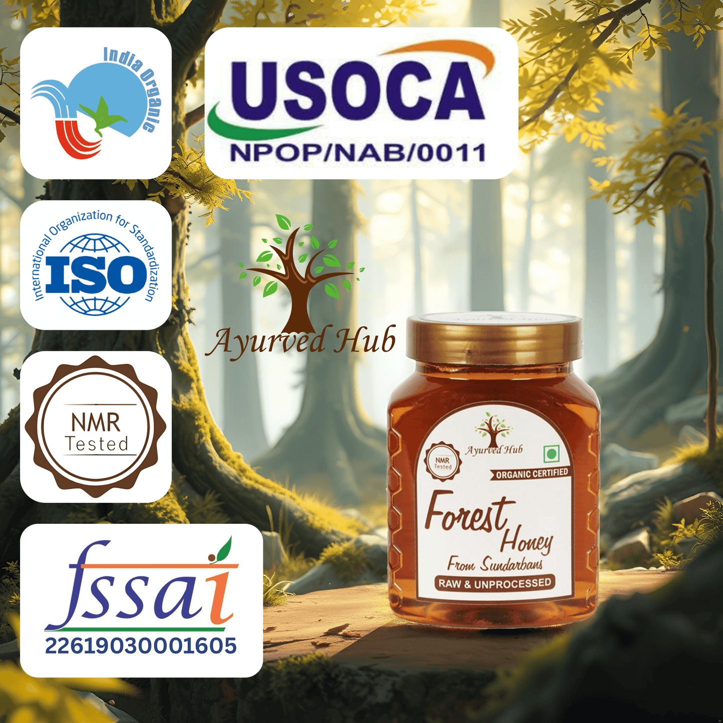 Raw Organic Forest Honey from Sundarbans 500g | NMR Tested, ISO Certified, Unprocessed, Unpasteurized, Pure & Natural