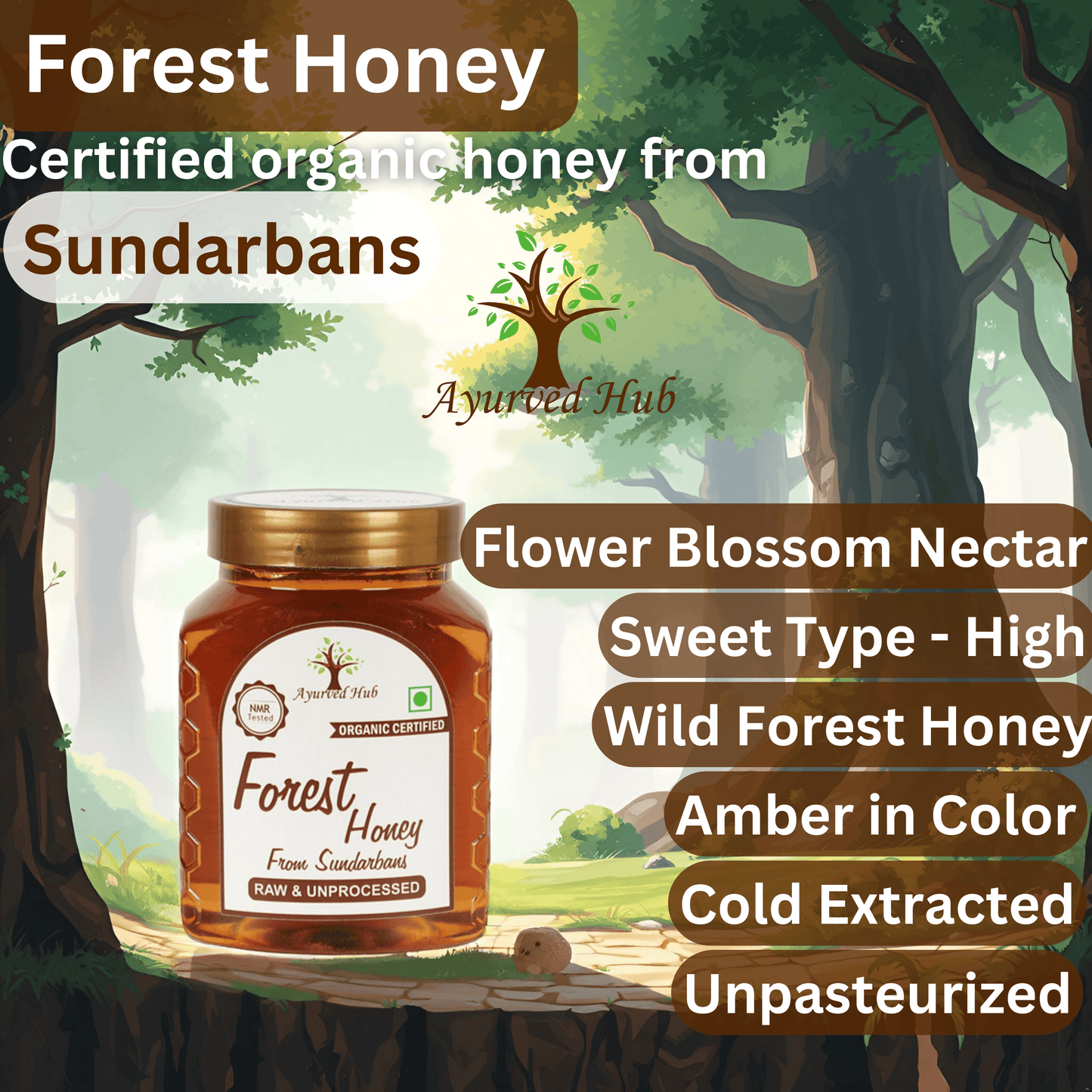 Raw Organic Forest Honey from Sundarbans 500g | NMR Tested, ISO Certified, Unprocessed, Unpasteurized, Pure & Natural