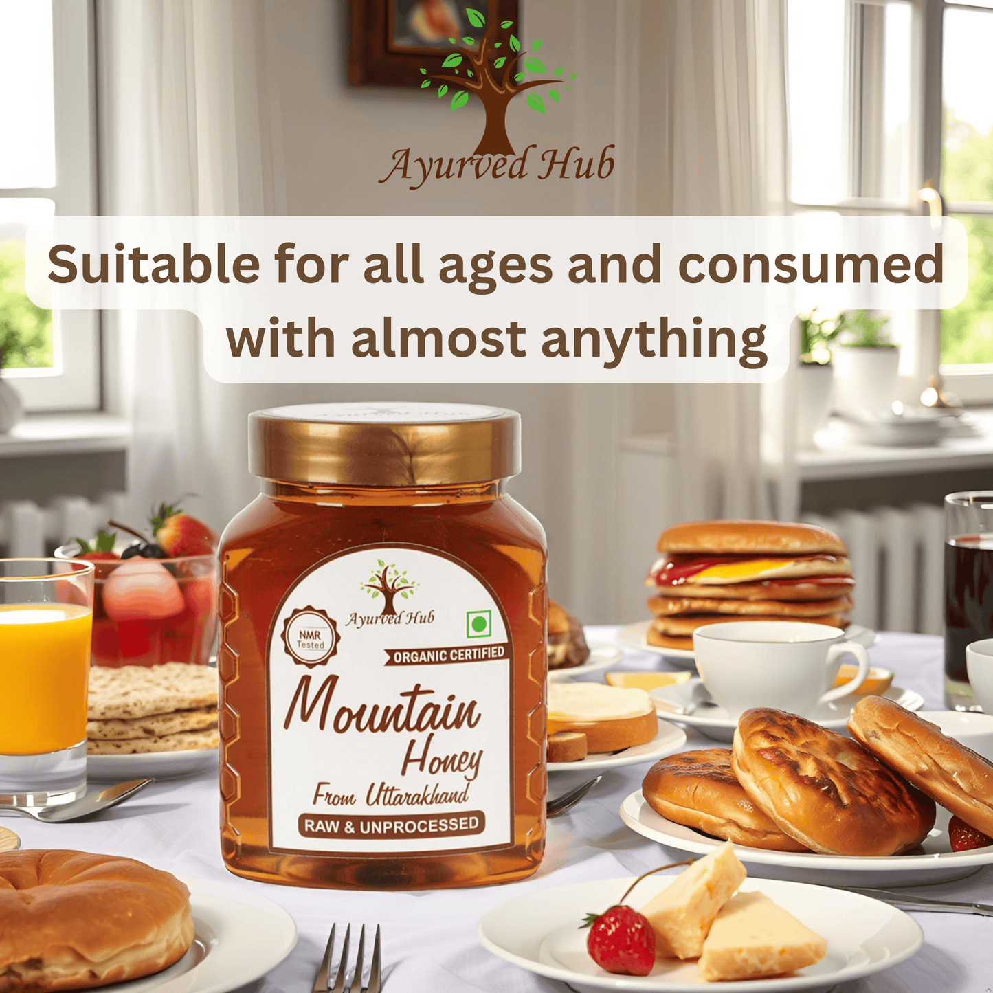 Raw Organic Mountain Honey from Uttarakhand 500g | NMR Tested, ISO Certified, Unprocessed, Unpasteurized, Pure & Natural