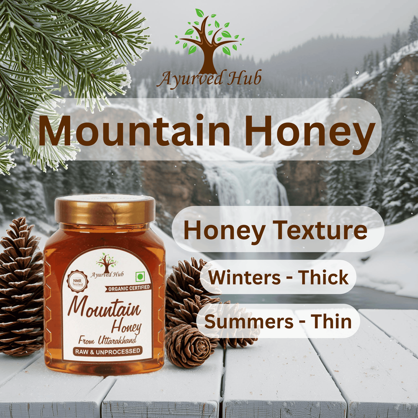 Raw Organic Mountain Honey from Uttarakhand 500g | NMR Tested, ISO Certified, Unprocessed, Unpasteurized, Pure & Natural