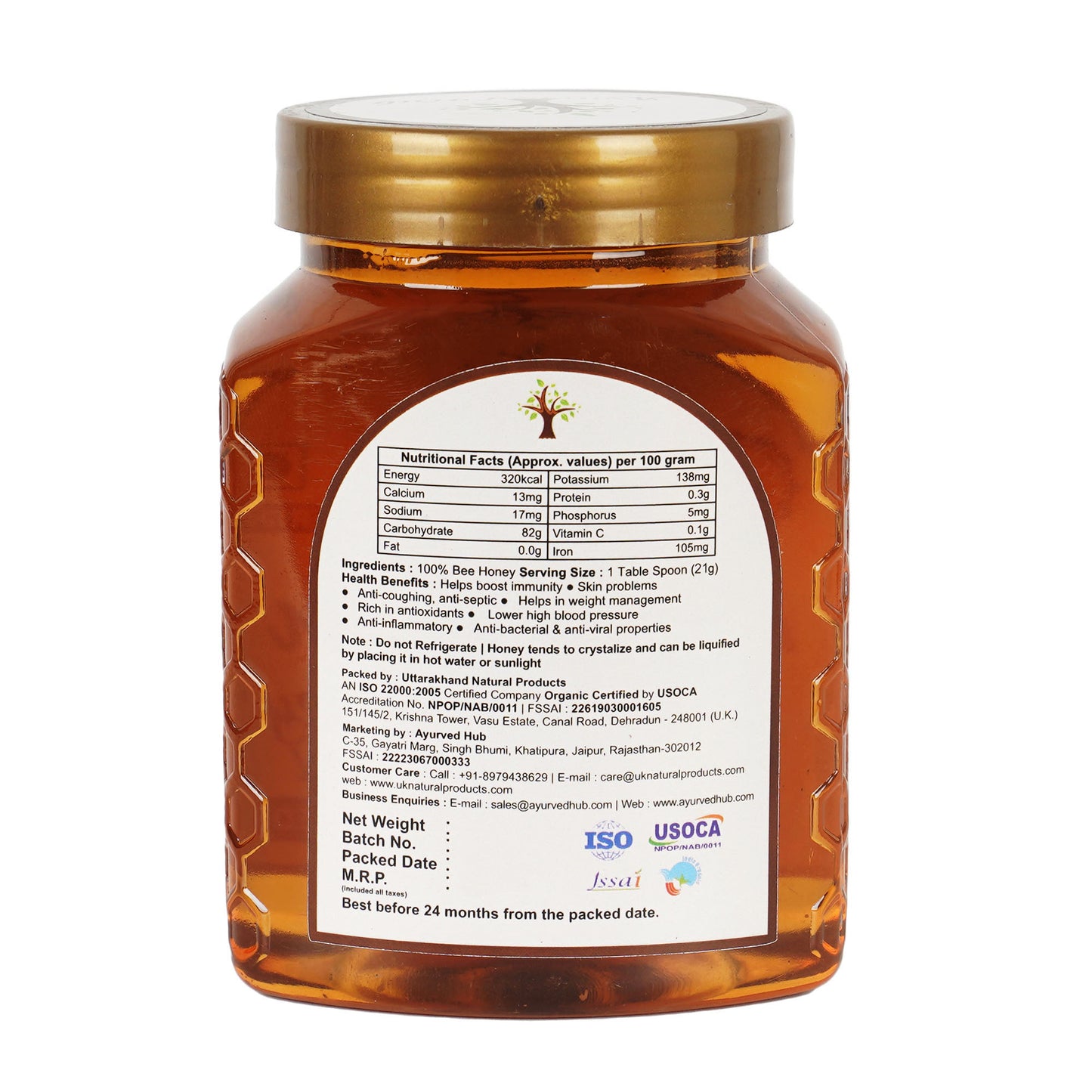 Raw Organic Mountain Honey from Uttarakhand 500g | NMR Tested, ISO Certified, Unprocessed, Unpasteurized, Pure & Natural